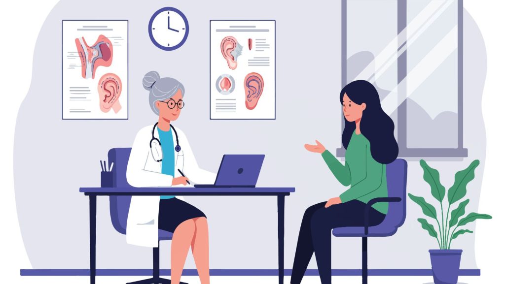 Audiologist talking to her patient